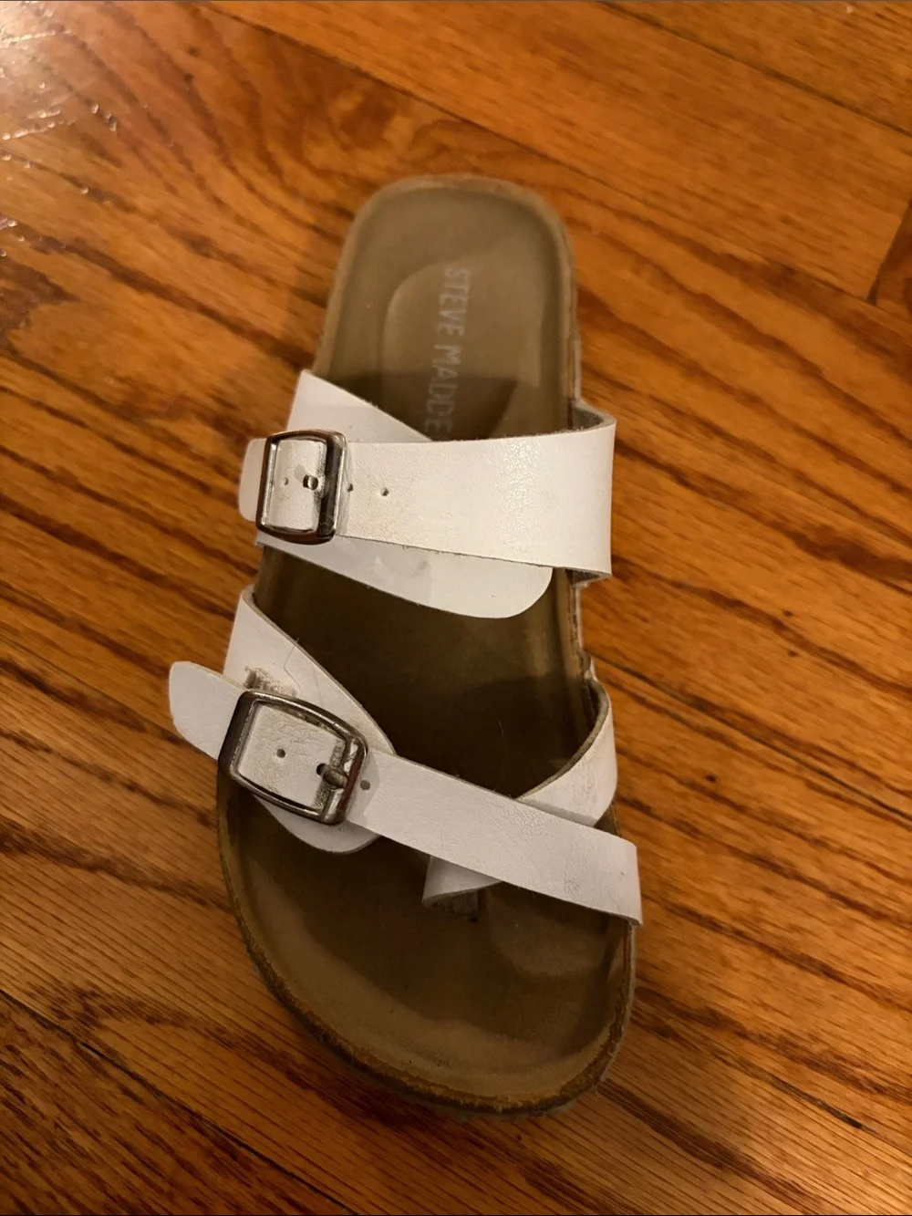 Steve Madden Kids White Double-Strap Buckle Slide Sandals Sz 11